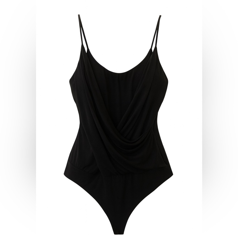 J Crew NWT draped neck black bodysuit, large